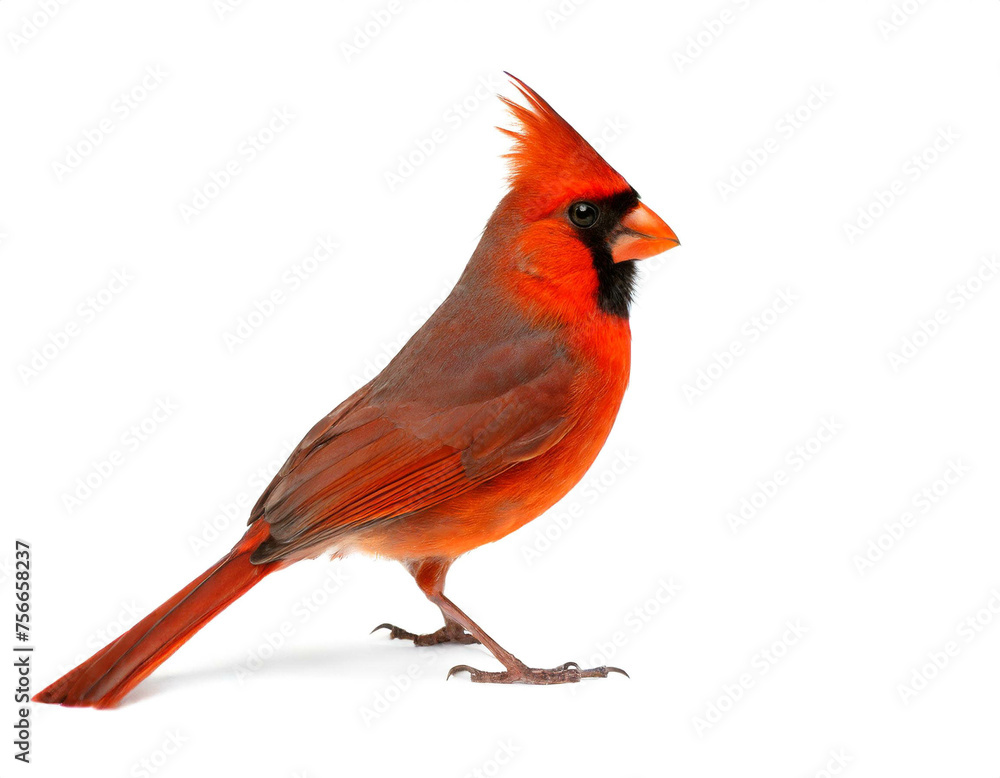 Rotkardinal Vogel isoliert auf weißen Hintergrund, Freistelle - obrazy, fototapety, plakaty 