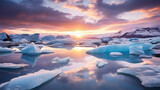 Glaciers during sunrise, icebergs  
