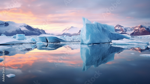 iceberg in polar regions during sunset  glacier 