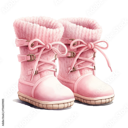 cute boots for a baby clipart , watercolor сreated with Generative Ai