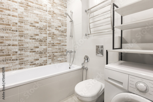 modern bathroom room with toilet and washing machine