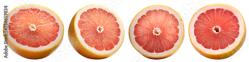 Four halves of a pink grapefruit isolated 