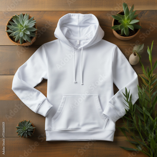 flat lay, blank white hoodie mockup сreated with Generative Ai