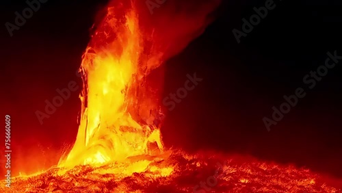 A close-up shot capturing the outburst of massive solar flares erupting from the sun. (Some elements furnished by NASA)