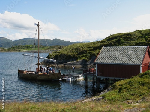 North west coast of Norway . landscape with typical boat in wood