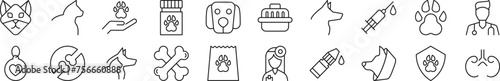 Veterinary Line Icons collection. Editable stroke. Simple linear illustration for web sites, newspapers, articles book