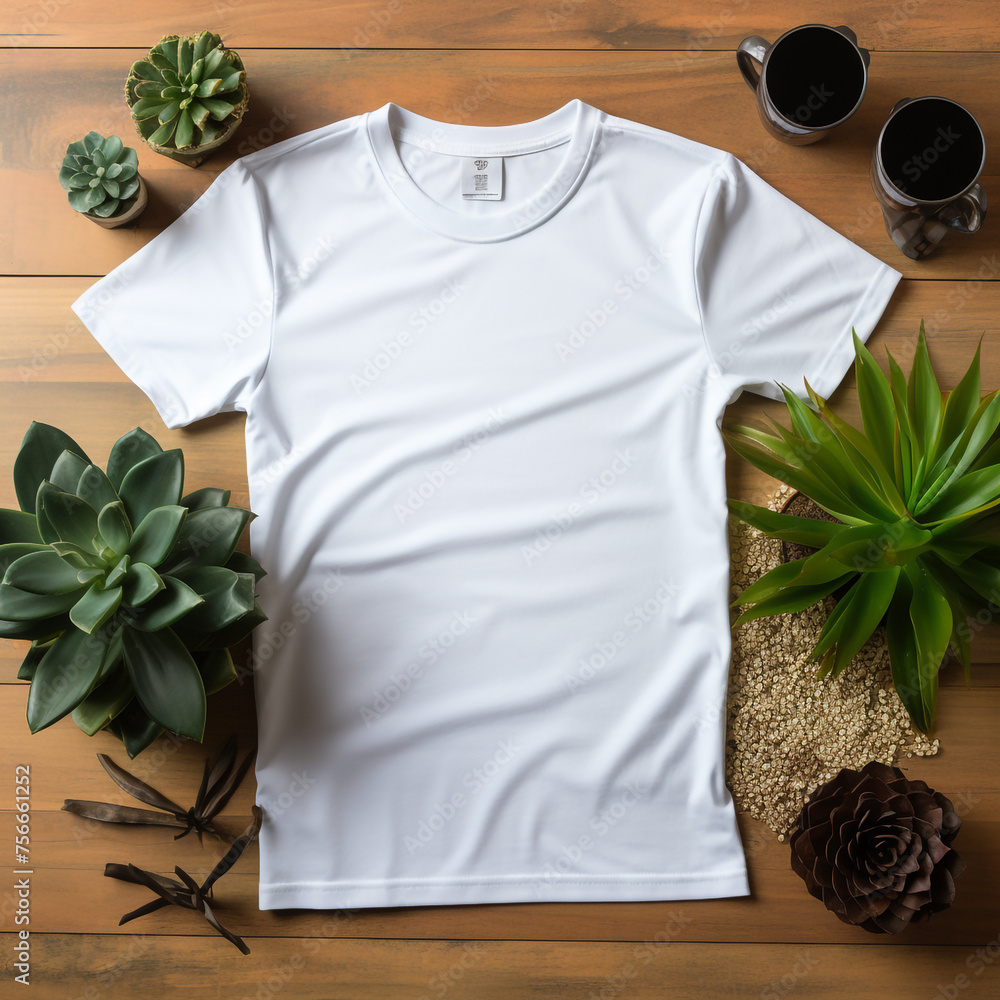 flat lay, blank white tshirt mockup сreated with Generative Ai flat lay, blank white tshirt mockup сreated with Generative Ai