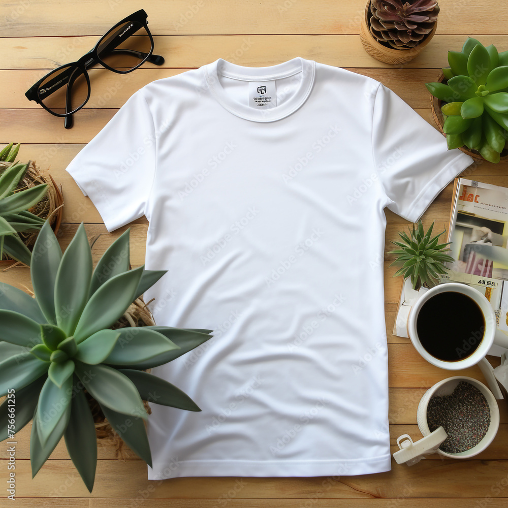 flat lay, blank white tshirt mockup сreated with Generative Ai flat lay, blank white tshirt mockup сreated with Generative Ai