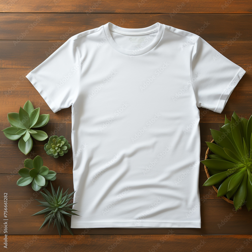 flat lay, blank white tshirt mockup сreated with Generative Ai flat lay, blank white tshirt mockup сreated with Generative Ai