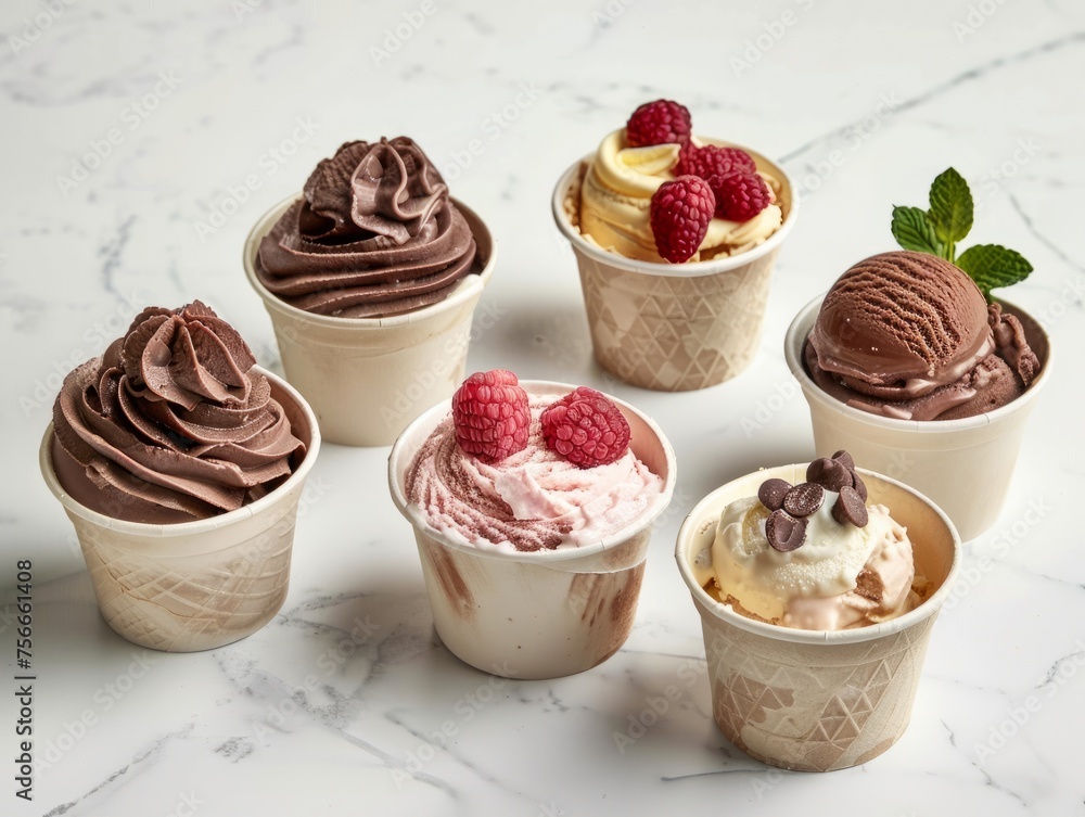 Various chocolate ice cream in paper cup