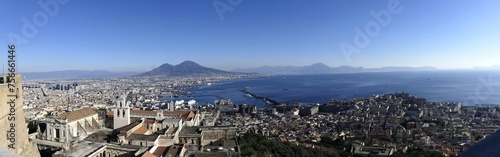 
Panoramic view city of Naples, the Gulf of Naples, the Vesuvius volcano and the island of Capri. Castel Sant'Elmo, medieval fortress located on Vomero Hill. The Certosa di San Martino. Naples. Italy photo