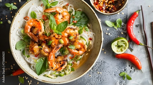 Vermicelli Noodle Salad with Grilled Shrimp A Tempting Advertisement for Fresh and Flavorful Asian Cuisine