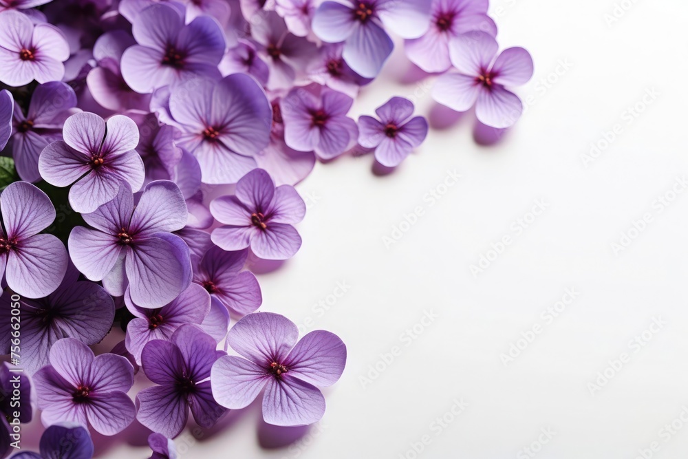 Delicate purple flowers grace the space with soft beauty and spring's touch. Copy space Delicate purple flowers grace the space with soft beauty and spring's touch. Copy space