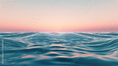 The sea water surface at dawn, depicting tranquility with a soft mist over the water.