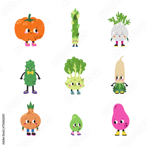Fototapeta Naklejka Na Ścianę i Meble -  Cute cartoon vegetables set, part 4. Funny colorful characters.
