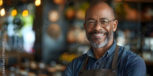 Proud Restaurateur Radiates Warmth and Confidence in Portrait. Concept Portrait Photography, Restaurant Owner, Confidence, Warmth, Professional Headshot