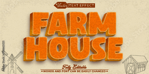 Fototapeta Naklejka Na Ścianę i Meble -  Cartoon orange Wood Farm Vector Editable Text Effect Template
