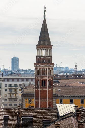 Tower of San Gottardo in Corte from the courtyard of Palazzo Reale in Milan, Italy photo