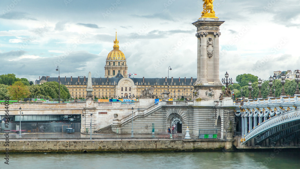 Traffic in front of Les Invalides and Bridge of Alexandre III timelapse in Paris, France
