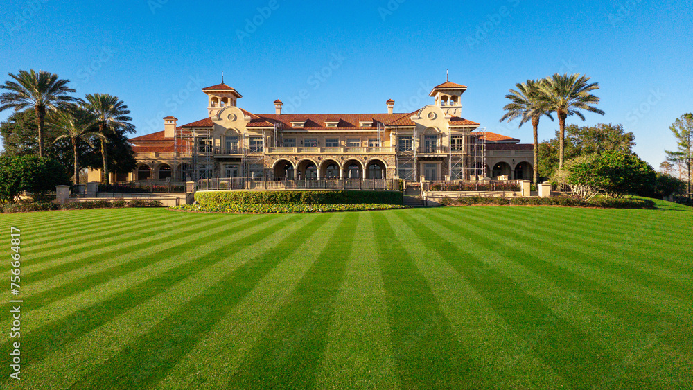 View of a beautiful and large golf clubhouse in Florida, USA