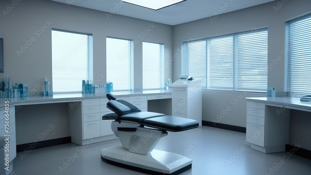 a doctor's office or an examination room with a hospital blue chair, a gynecological chair in a medical clinic or a treatment room, a doctor's office or an examination room with a hospital blue chair, a gynecological chair in a medical clinic or a treatment room,