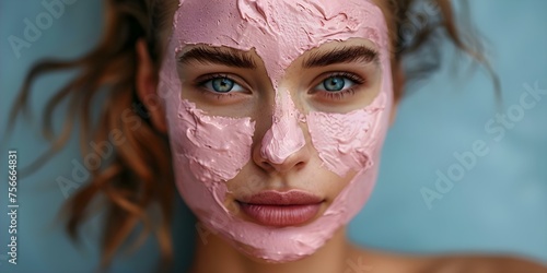 Gentle Care: Adorning a Pink Clay Mask for Soothing Sensitive Skin. Concept Sensitive Skin, Pink Clay Mask, Skincare Routine, Self-Care, Soothing Treatment
