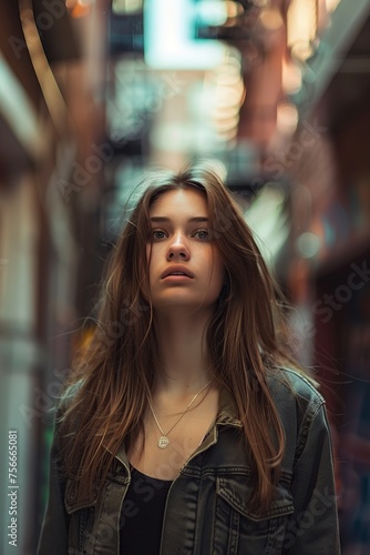 Woman With Long Hair Standing in Hallway