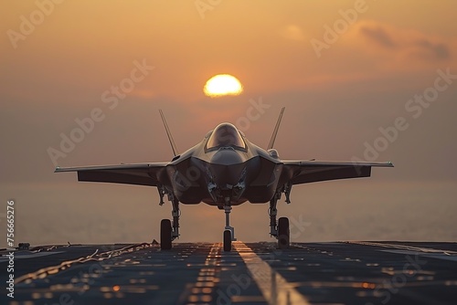 Wallpaper Mural F-35 jet poised on runway during sunset, military precision and power Torontodigital.ca