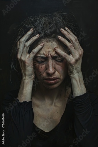 Woman Covering Face With Hands Painting