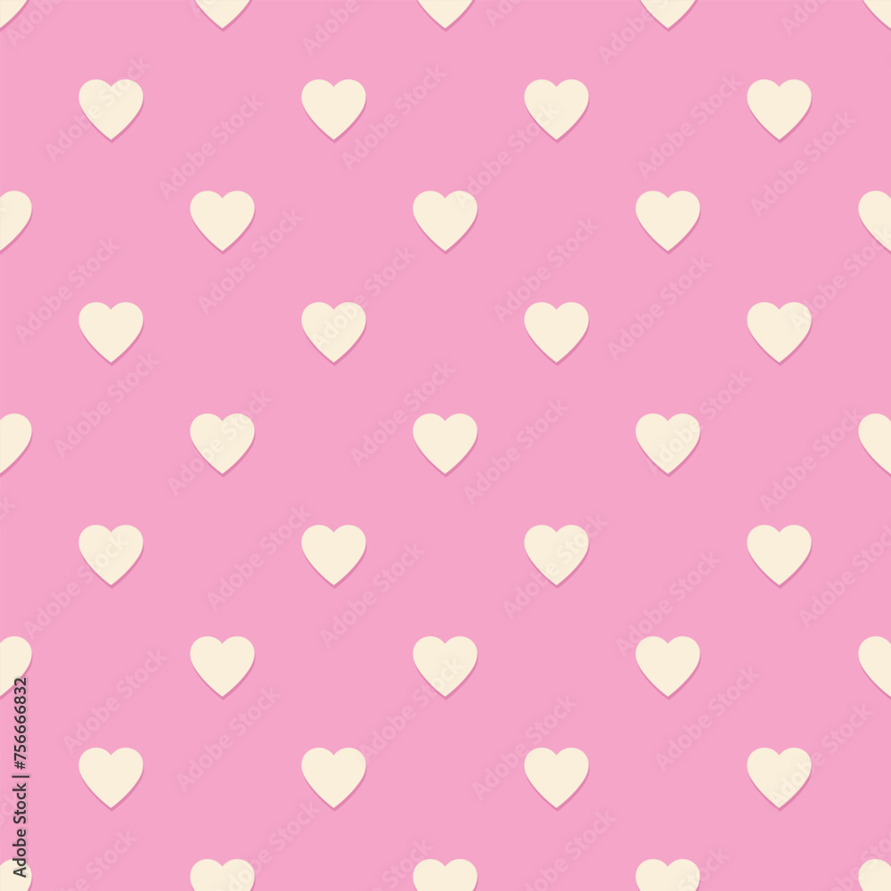 Heart seamless pattern, endless texture. Light yellow hearts on pink background, vector illustration. Valentine's Day Pattern. Anniversary, birthday design. Love, sweet moment, wedding design.