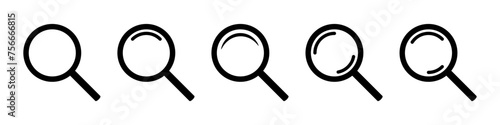 Magnifying glass icon, vector magnifier or loupe sign. Web search icon.