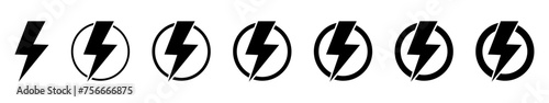 Lightning, electric power vector icon. Energy and thunder electricity symbol. Lightning bolt sign in the circle.