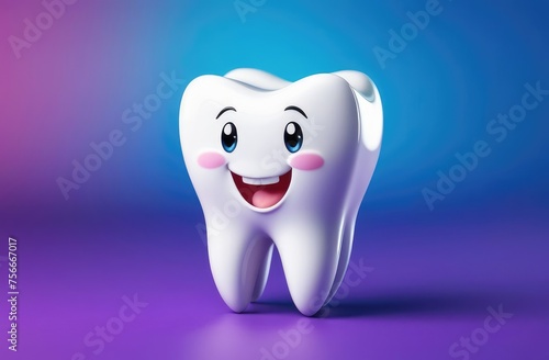 funny cartoon character of white tooth on colorful background. pediatric dentistry, stomatology.