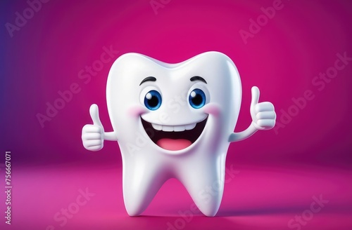 funny cartoon character of healthy tooth making thumbs up gesture. pediatric dentistry, stomatology