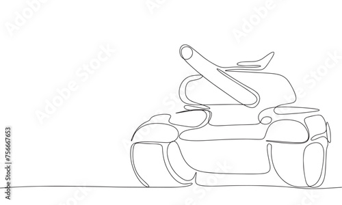 Tank military one line continuous. Line art tank isolated on transparent background. Hand drawn vector art.