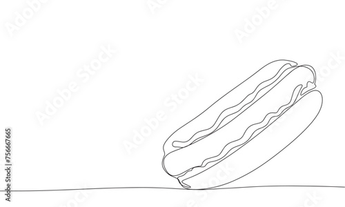 Hot dog one line continuous. Line art Hot dog isolated on transparent background. Hand drawn vector art. © clelia-clelia