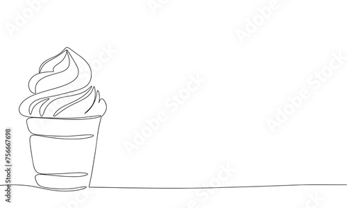 Ice cream one line continuous. Line art Ice cream in glass isolated on transparent background. Hand drawn vector art.
