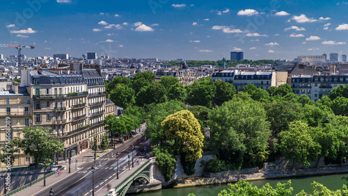 Panorama of Paris timelapse. View from Arab World Institute Institut du Monde Arabe building. France. photo