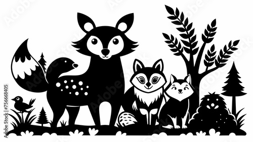 woodland animals vector illustration © Radha Rani