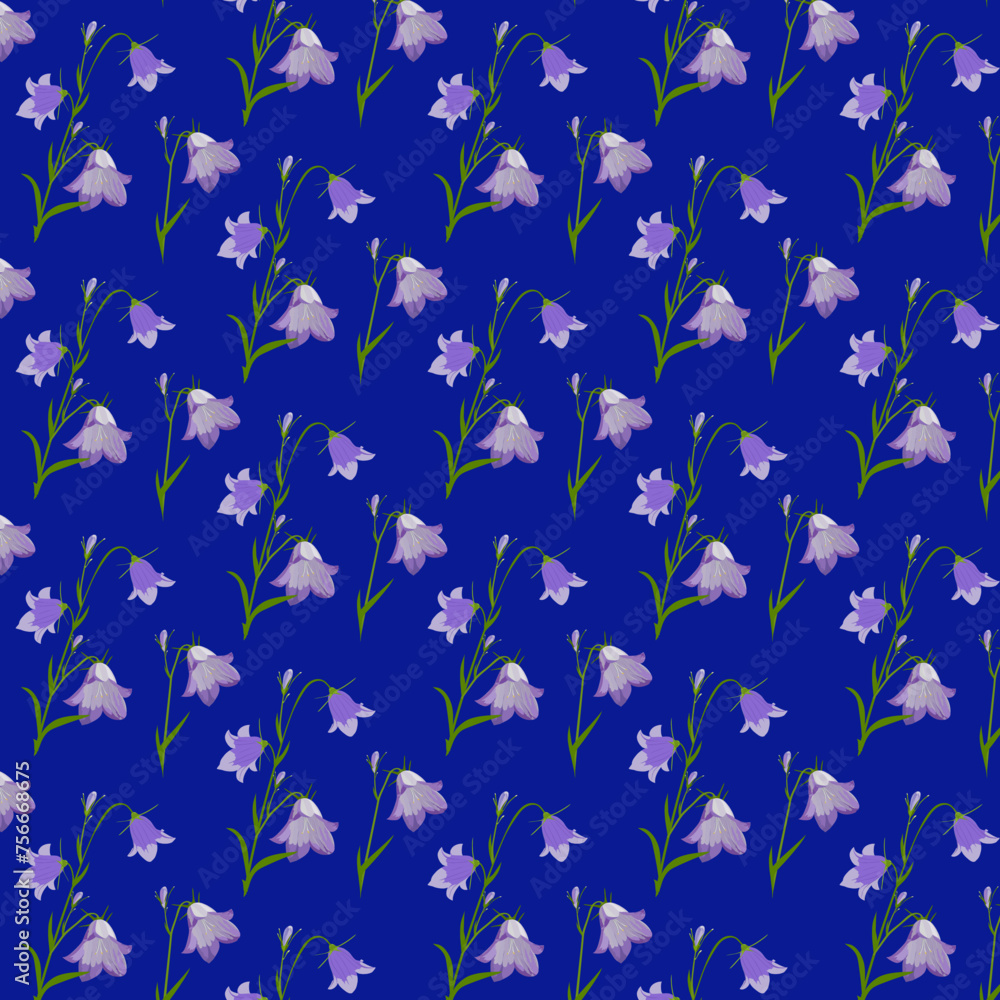 Pattern with bluebell flowers on blue background.eps Pattern with bluebell flowers on blue background.eps