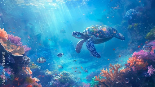 turtle swimming in the sea © Damerfie