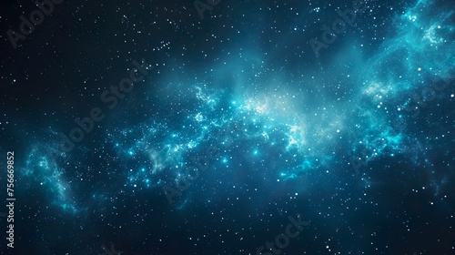 Sky background at night with bright stars The image of the dark sky filled with stars is beautiful and magical. Simulated and realistic images of memories of a night with a hazy sky and bright stars. © Damerfie