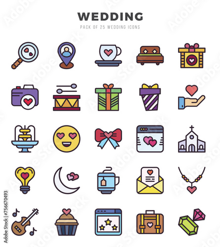 Wedding icons set. Vector illustration.