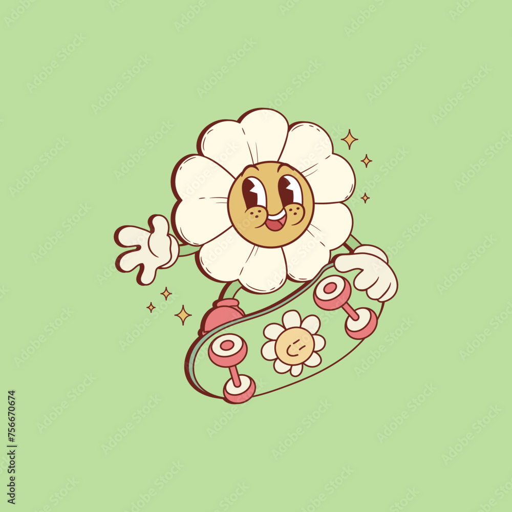 cute retro illustration of daisy on top of a skateboard cute retro illustration of daisy on top of a skateboard