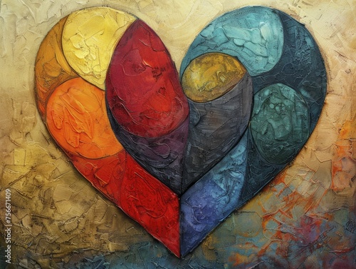 A depiction of a heart, with different sections colored to represent various aspects of identity, symbolizing the intersectional nature of love and compassion, set against a clear