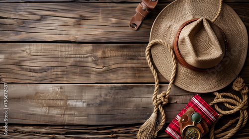 Boy Scout hat and equipment on a wooden background