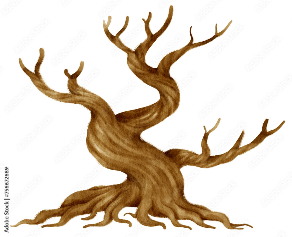 Obraz premium Leafless dead tree dry tree watercolor illustration for Decorative Element