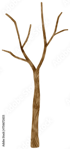 Leafless dead tree dry tree watercolor illustration for Decorative Element