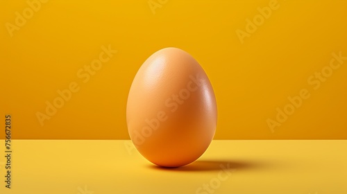 A lone egg rests atop a vibrant yellow table, basking in the warm glow of the sun