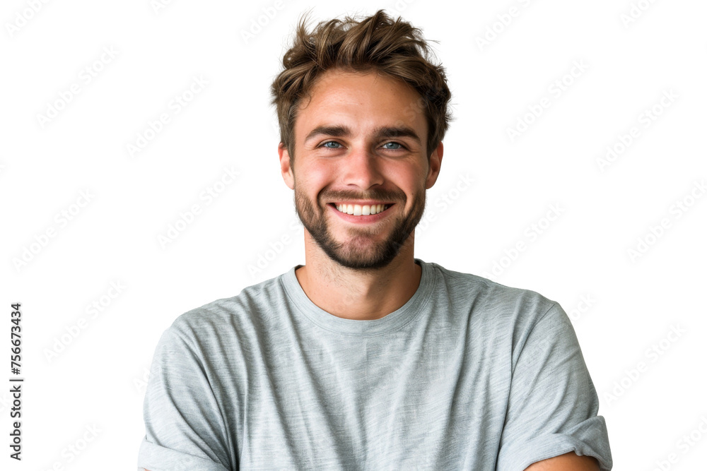 Studio portrait of a handsome young white Americana man with a beautiful smile wearing casual outfits looking at camera, isolated on transparent png background. Studio portrait of a handsome young white Americana man with a beautiful smile wearing casual outfits looking at camera, isolated on transparent png background.